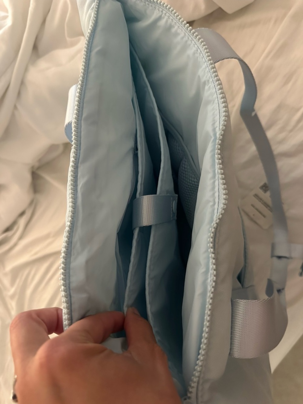 Fabletics Light Gray Tote Bag with Satin-Strap Detail - Picture 6 of 8
